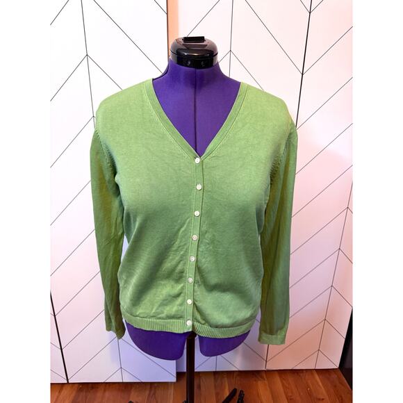Brooks Brothers Women’s XL Silk Cotton Green Button Long Sleeve Cardigan Preppy - Picture 1 of 10